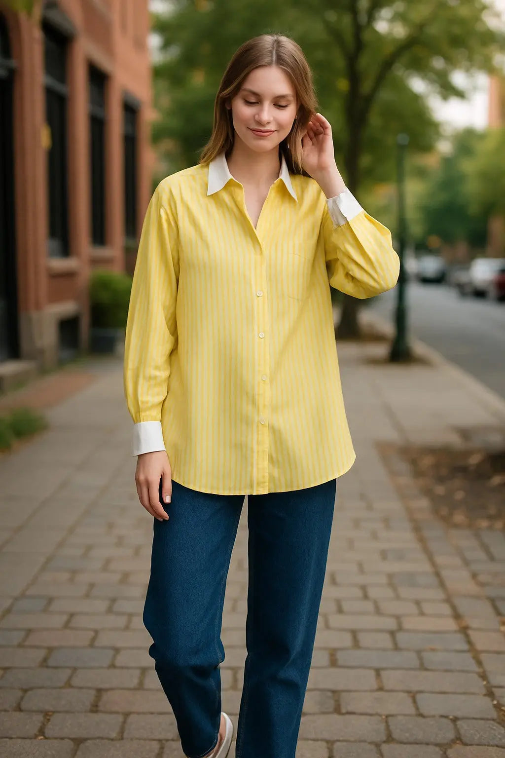 Classic Oversized Stripes Shirt - Yellow Jess The Molly
