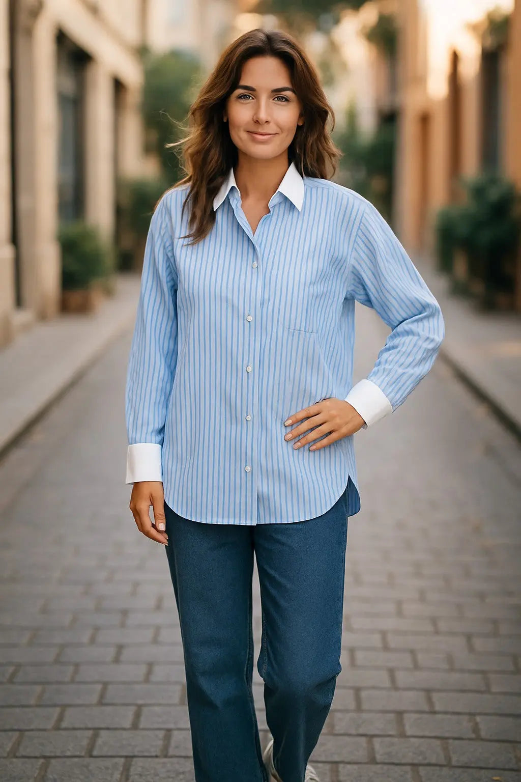 Classic Oversized Stripes Shirt - Blue Jess The Molly