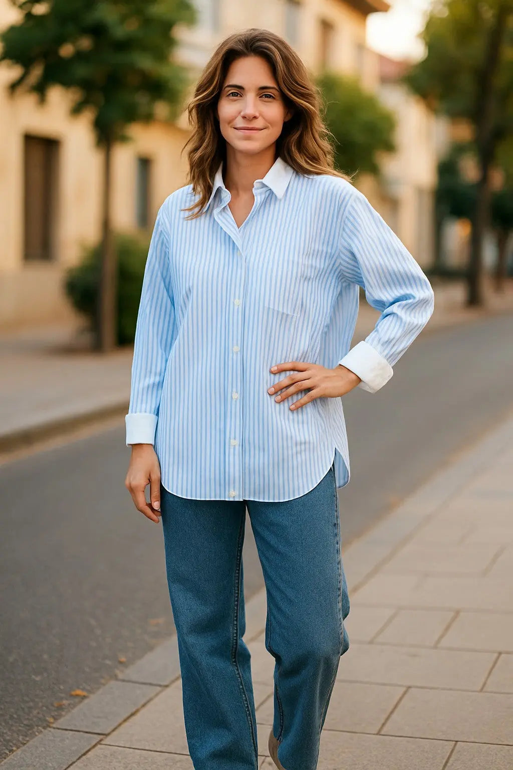 Classic Oversized Stripes Shirt - Blue Jess The Molly