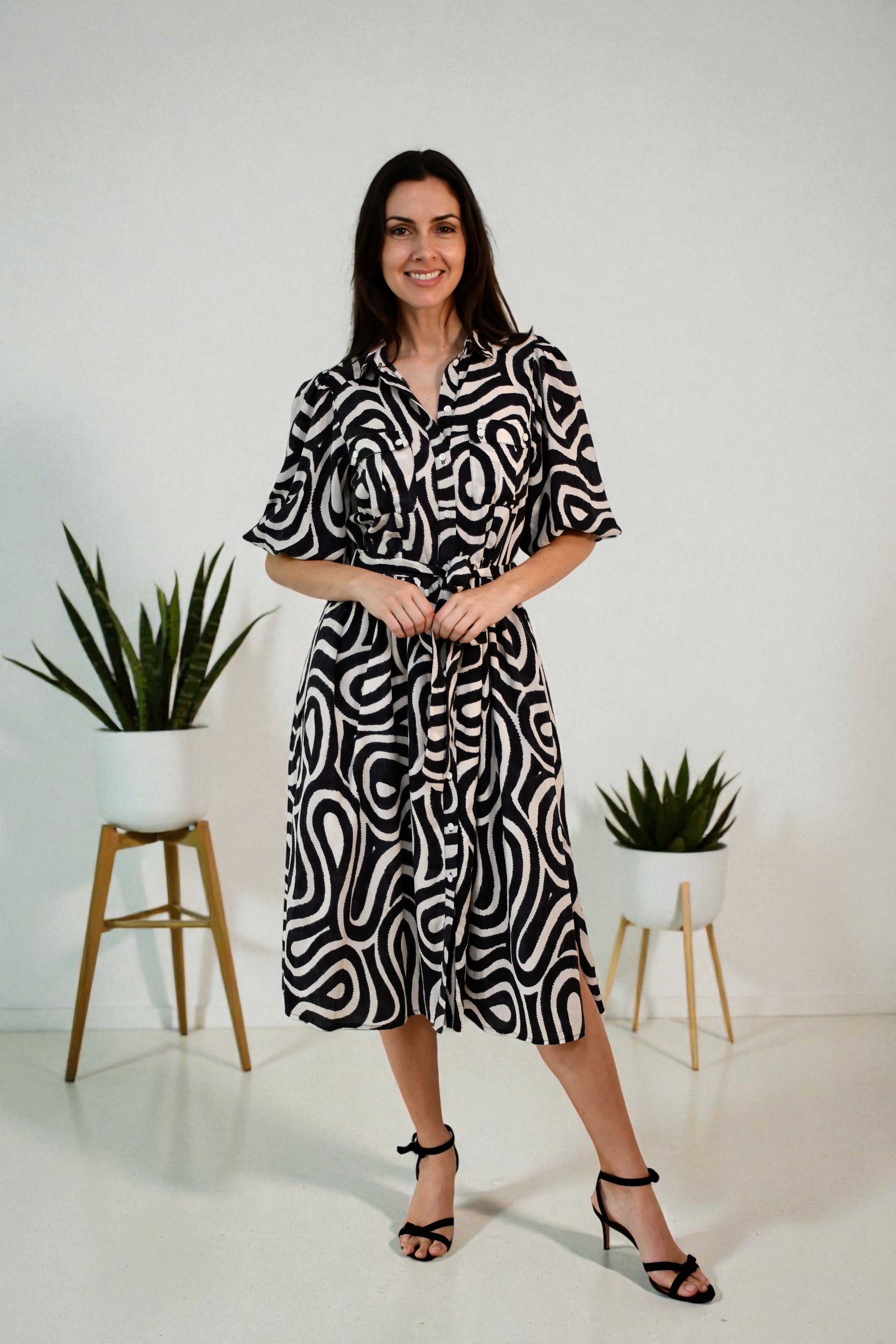 Abstract Swirl Shirt Dress