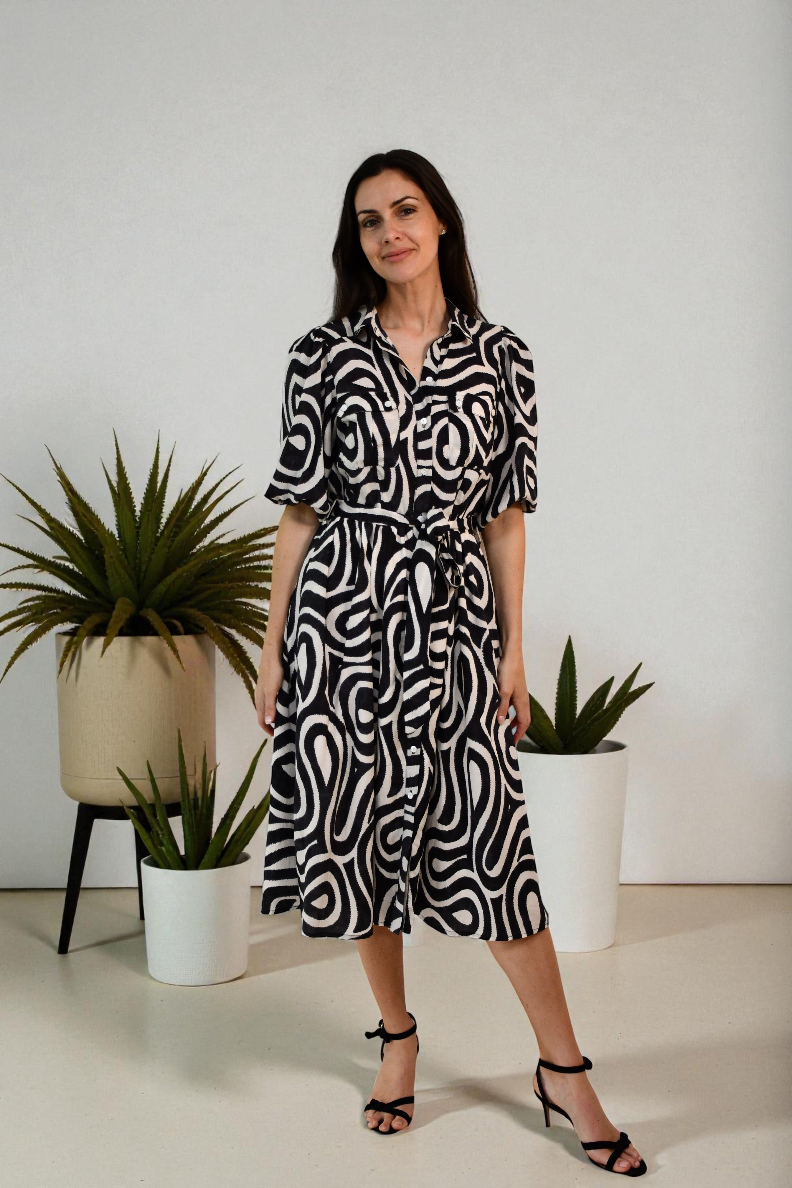 Abstract Swirl Shirt Dress