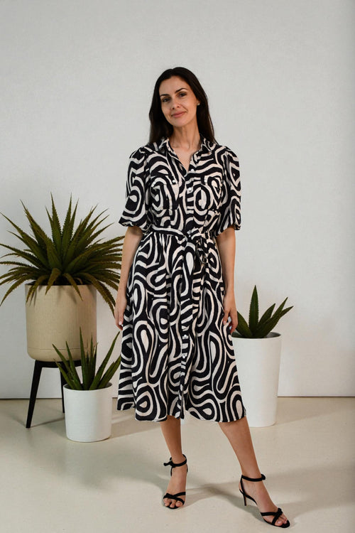 Abstract Swirl Shirt Dress