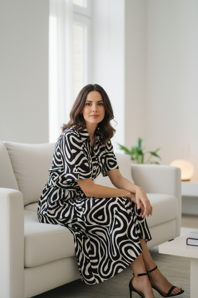 Abstract Swirl Shirt Dress