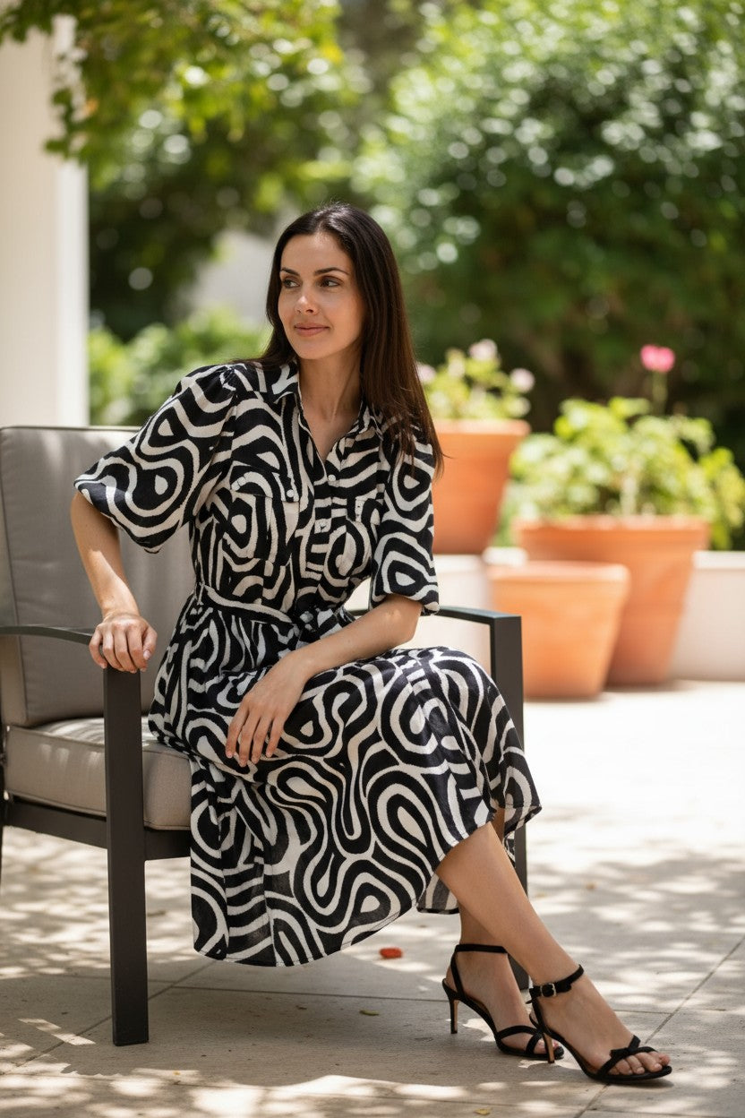 Abstract Swirl Shirt Dress