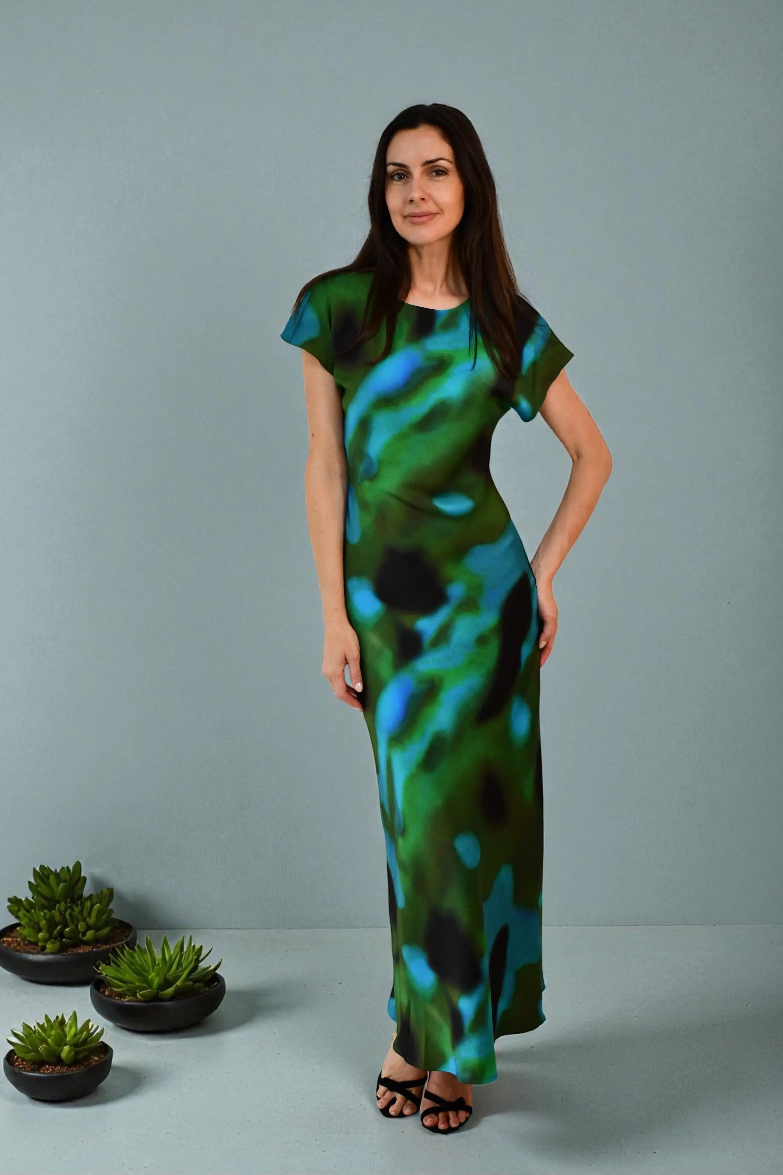 Emerald Mist Satin Maxi Dress Jess The Molly