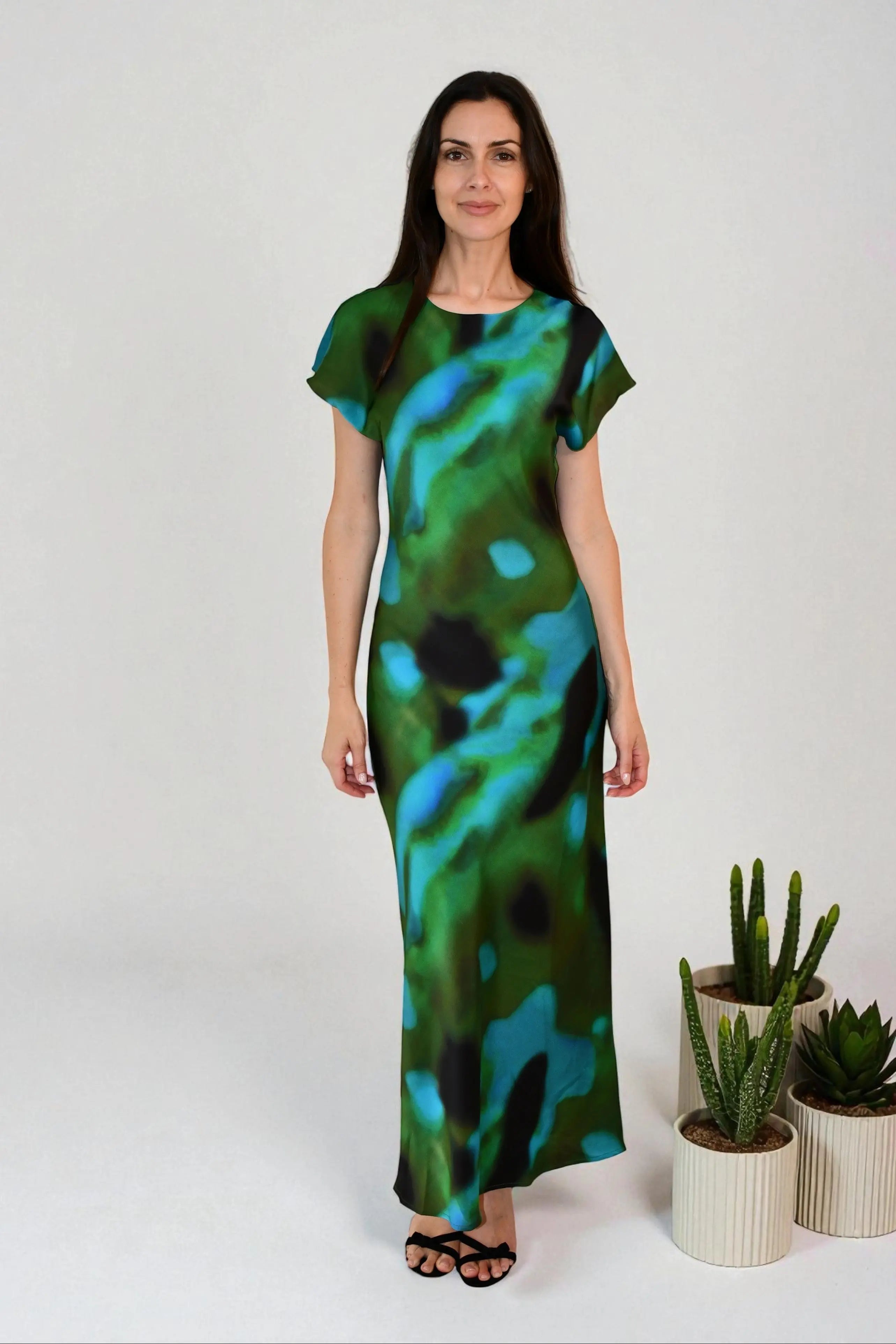 Emerald Mist Satin Maxi Dress Jess The Molly
