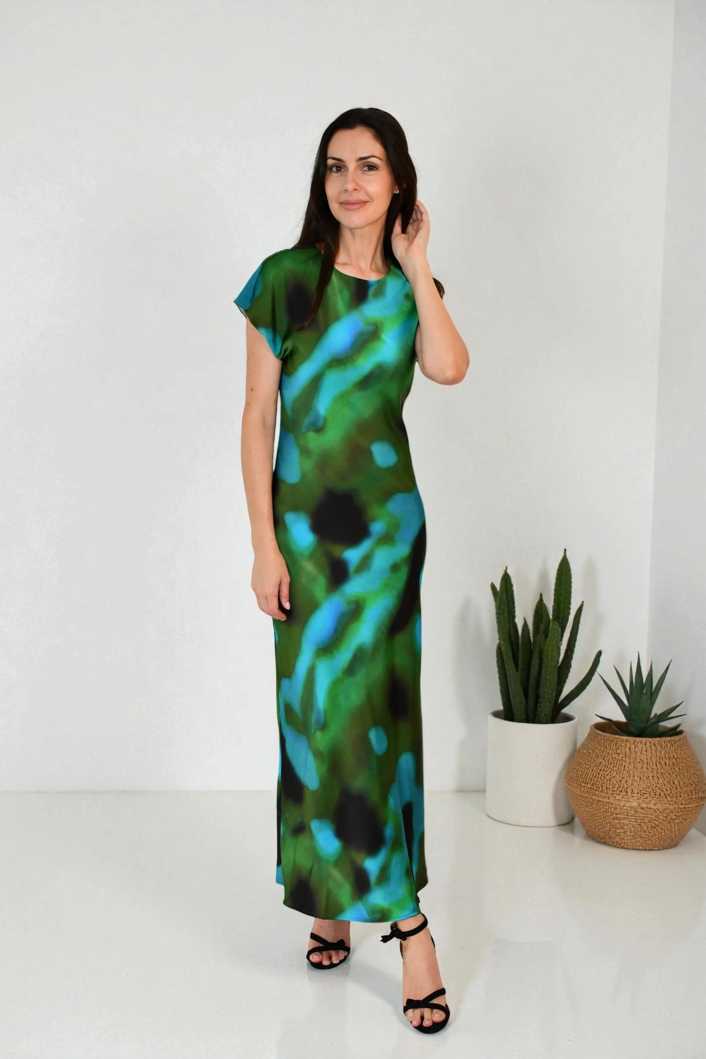 Emerald Mist Satin Maxi Dress Jess The Molly