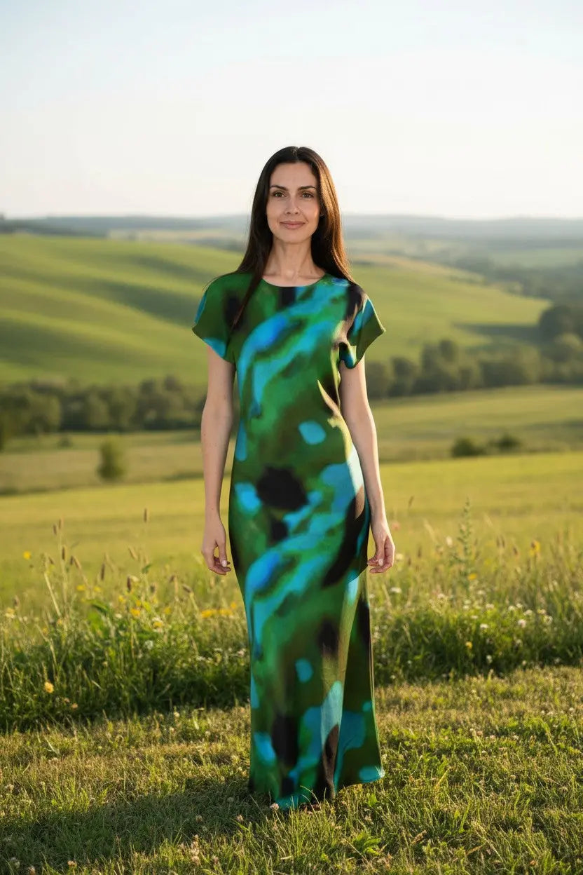 Emerald Mist Satin Maxi Dress Jess The Molly