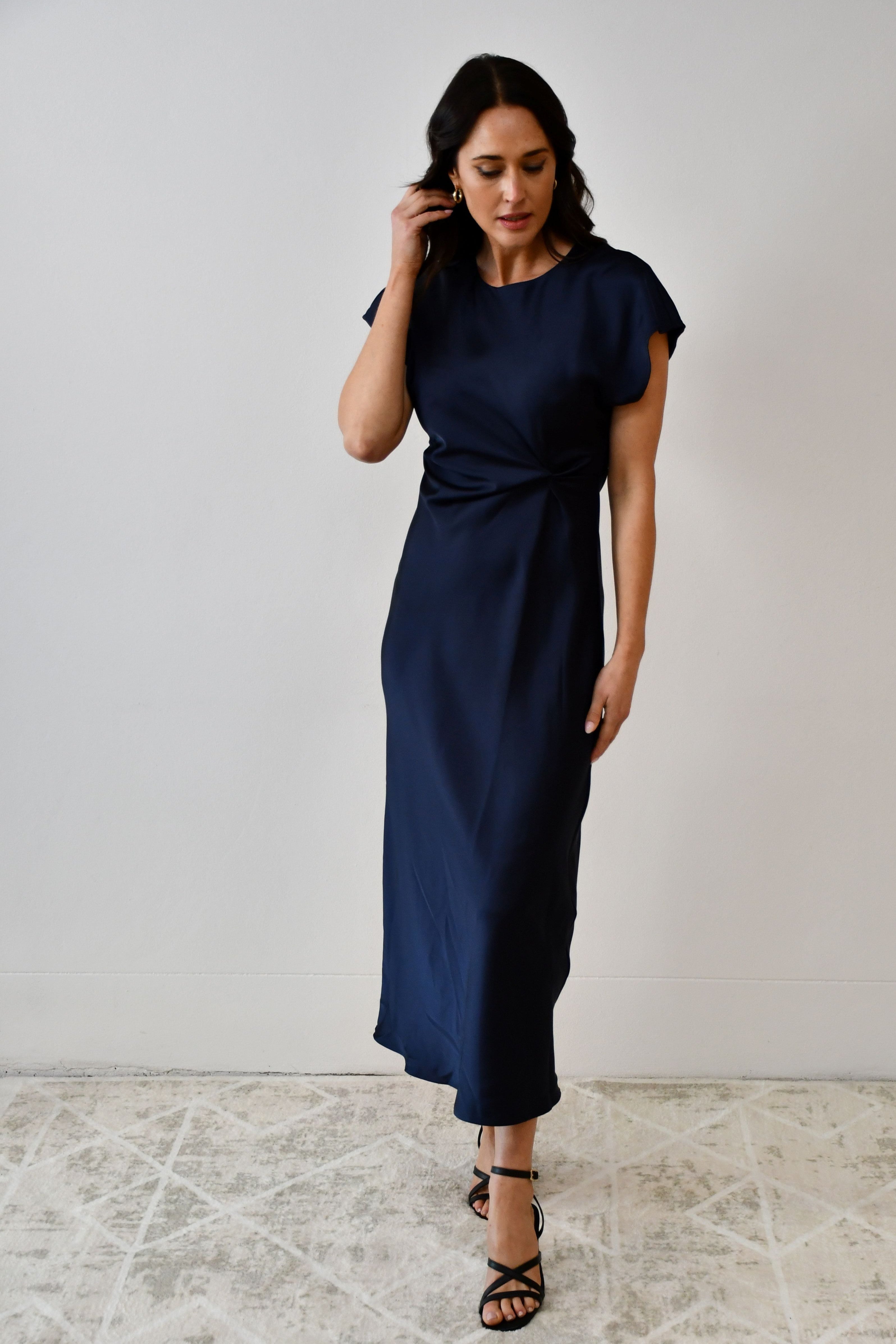 Satin Twist-Front Maxi Dress