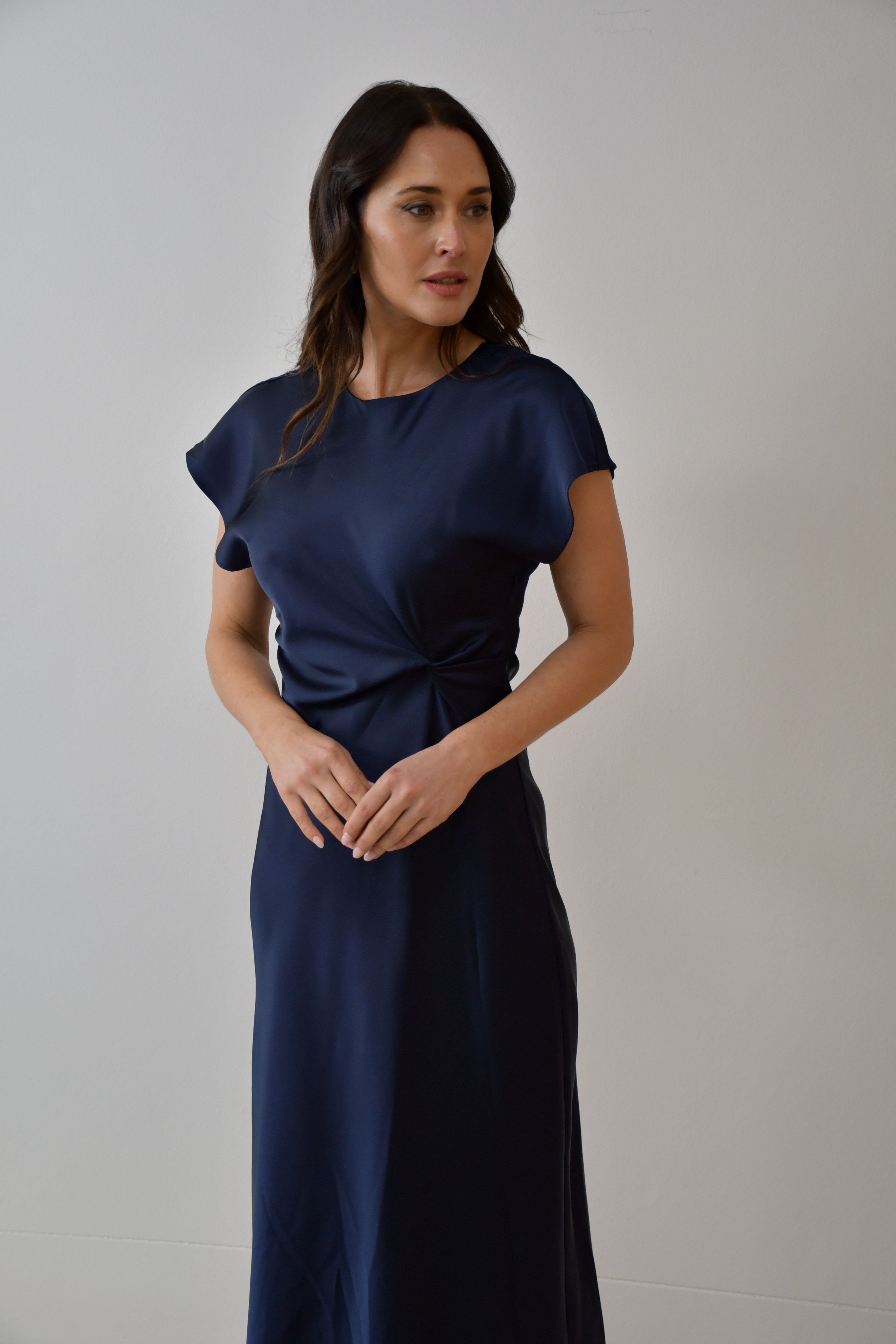 Satin Twist-Front Maxi Dress