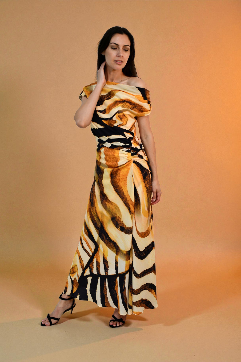 Chiffon One / Off  Shoulder Ruched Dress