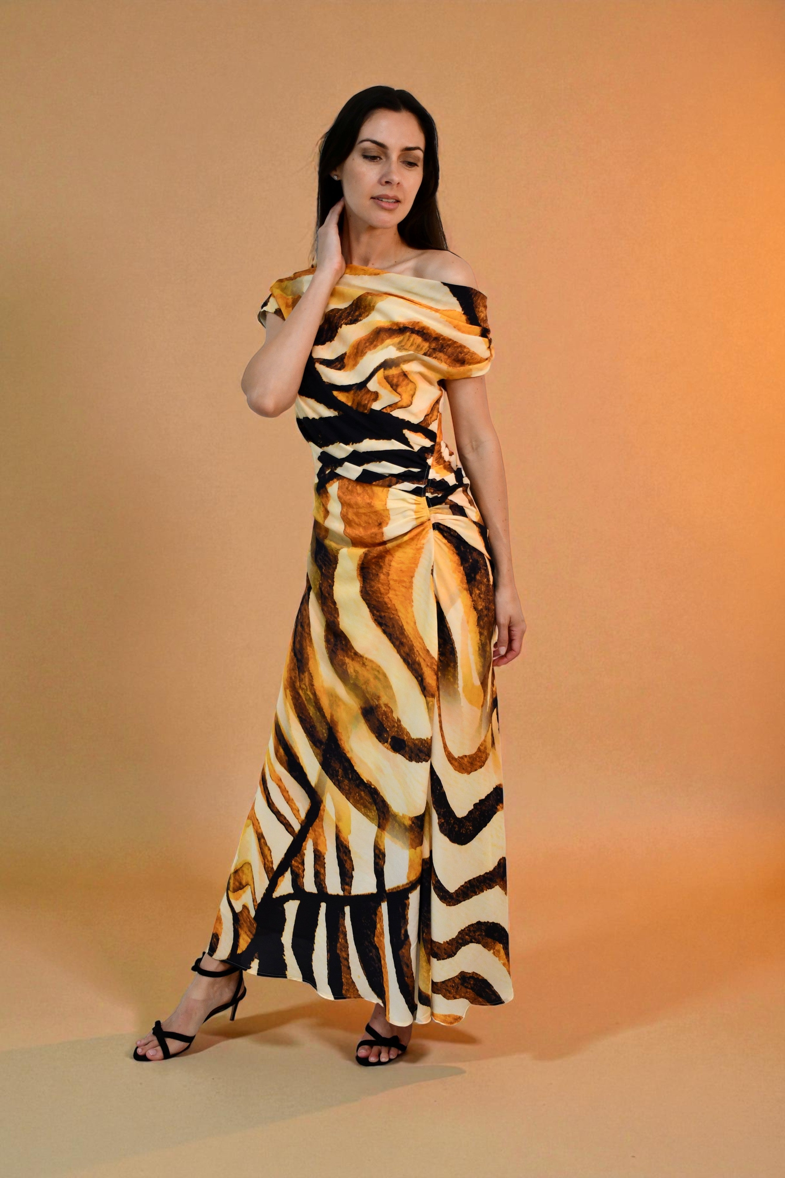 Chiffon One / Off  Shoulder Ruched Dress