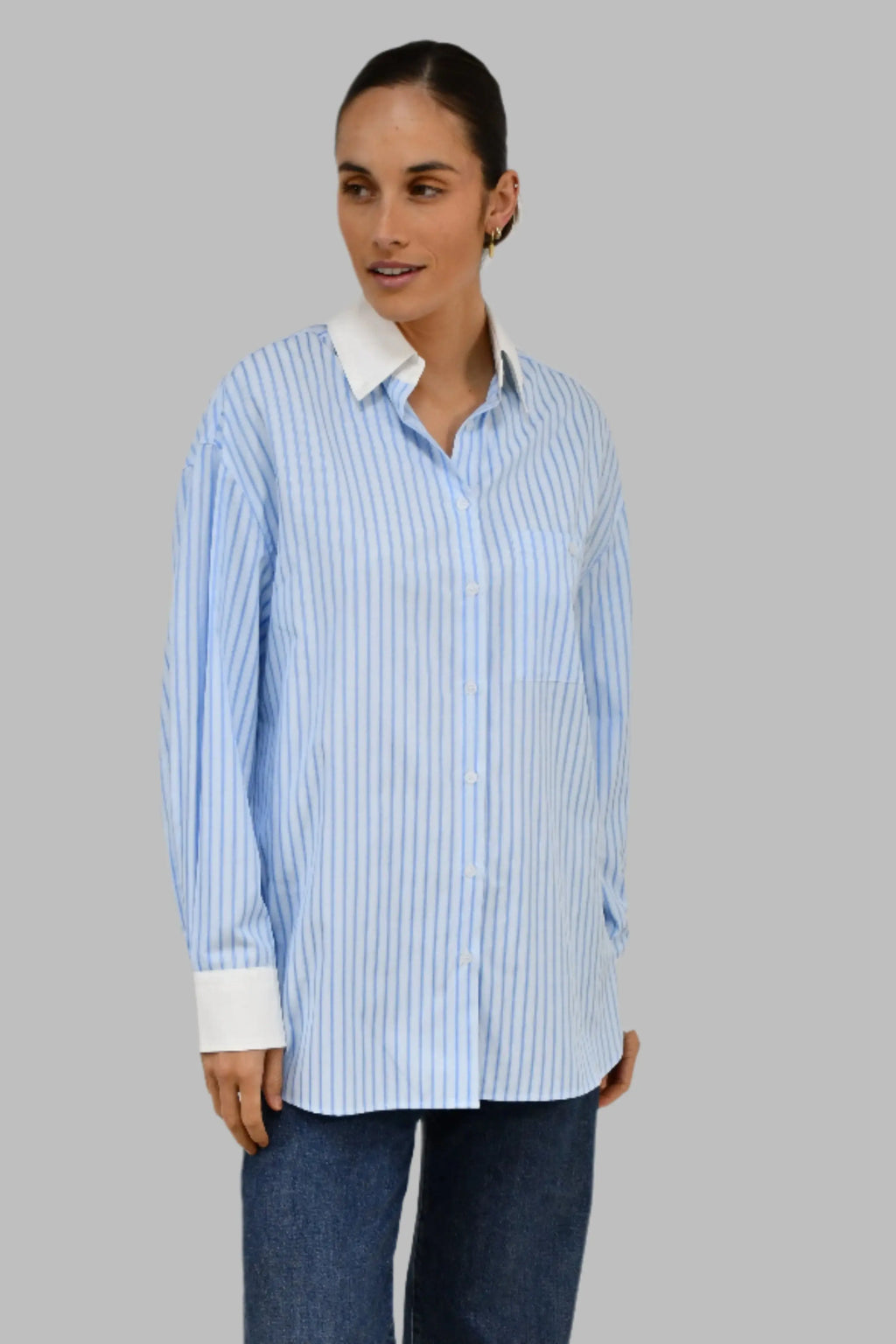 Classic Oversized Stripes Shirt - Blue Jess The Molly