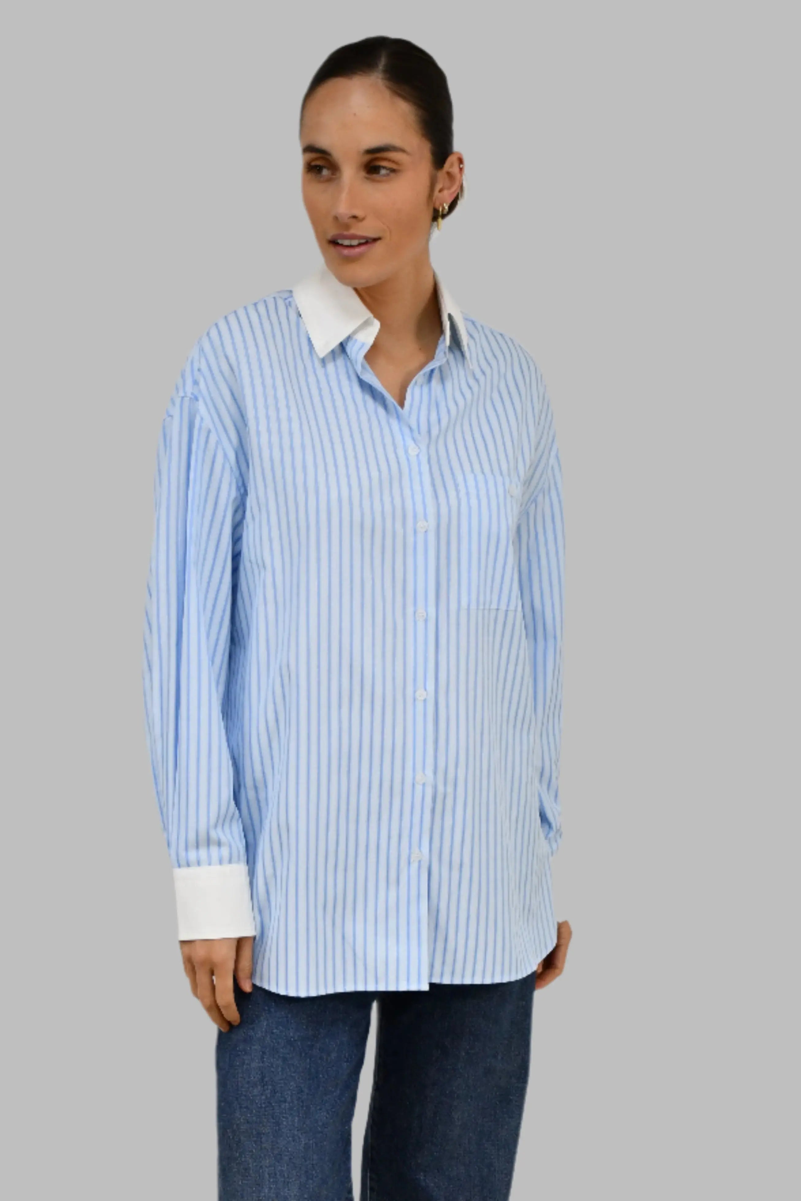 Classic Oversized Stripes Shirt - Blue Jess The Molly