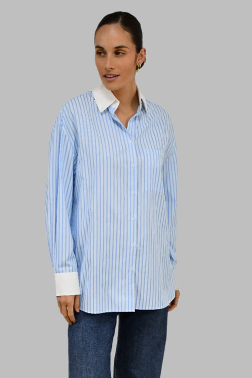 Classic Oversized Stripes Shirt - Blue Jess The Molly