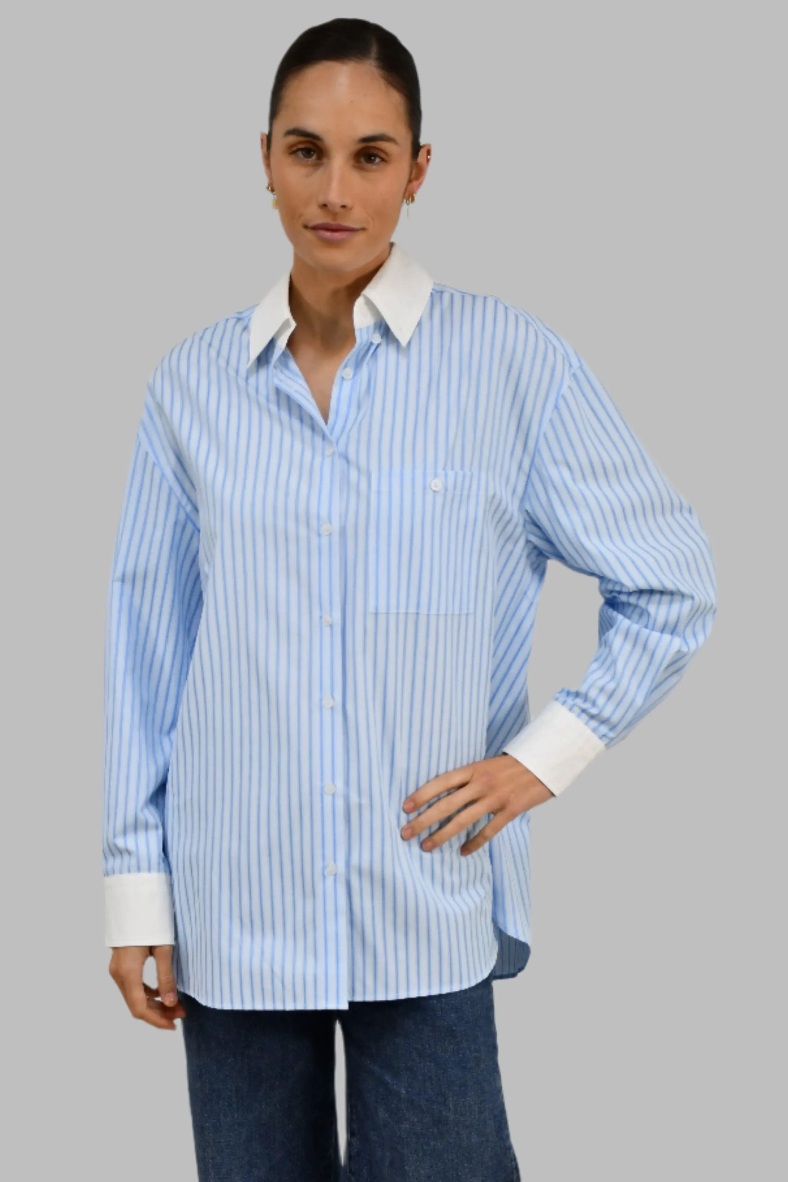 Classic Oversized Stripes Shirt - Blue Jess The Molly