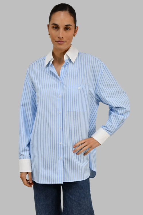 Classic Oversized Stripes Shirt - Blue Jess The Molly