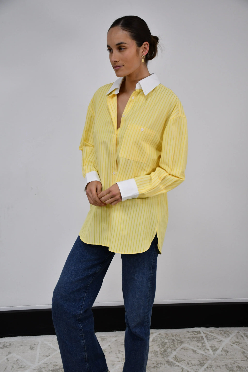 Classic Oversized Stripes Shirt - Yellow Jess The Molly