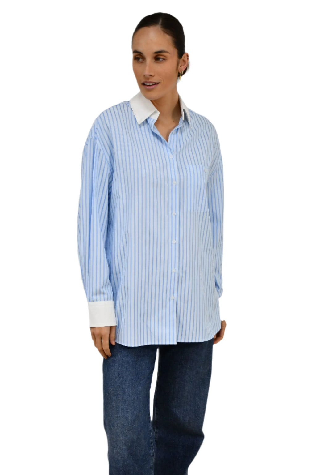 Classic Oversized Stripes Shirt - Blue Jess The Molly