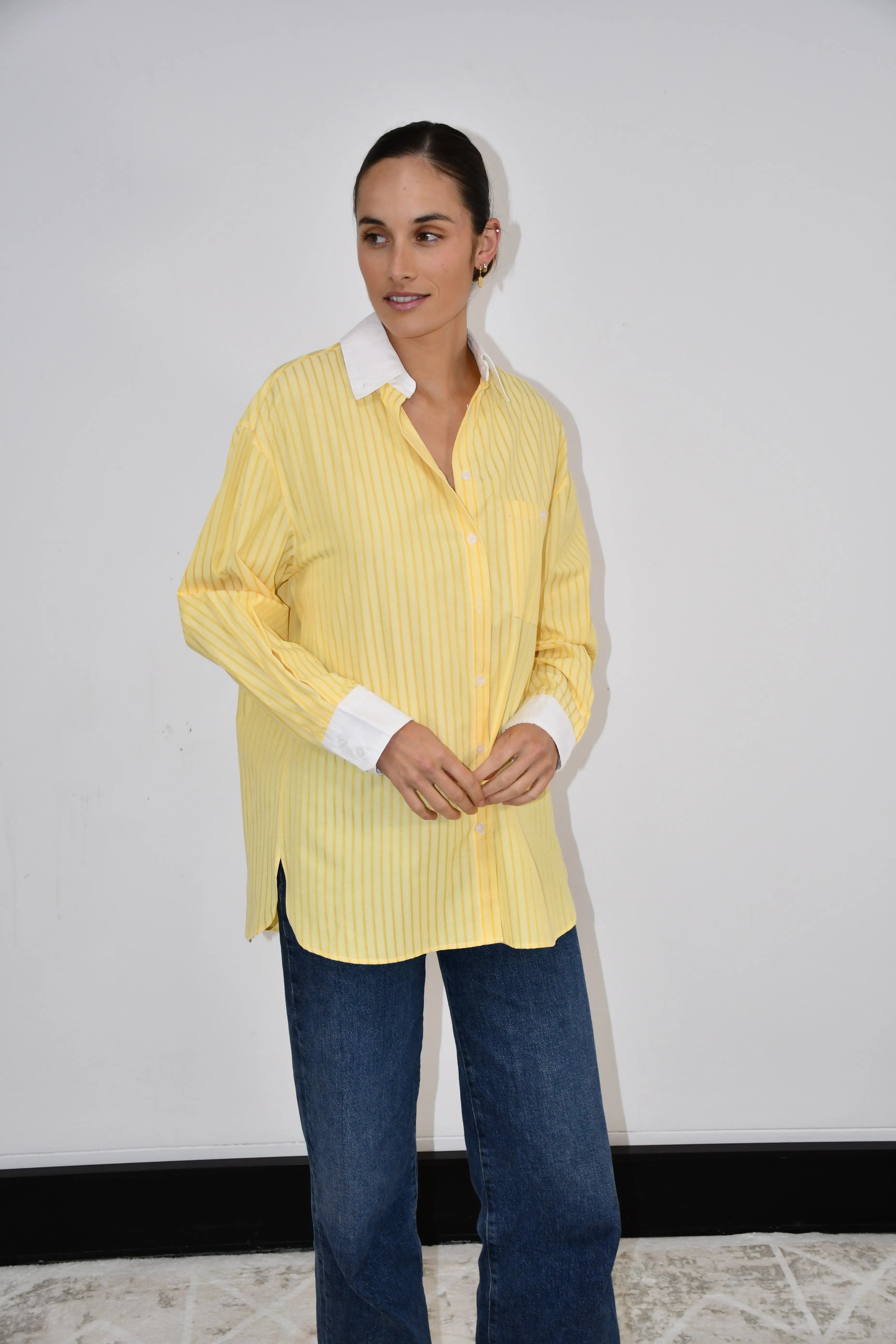 Classic Oversized Stripes Shirt - Yellow Jess The Molly