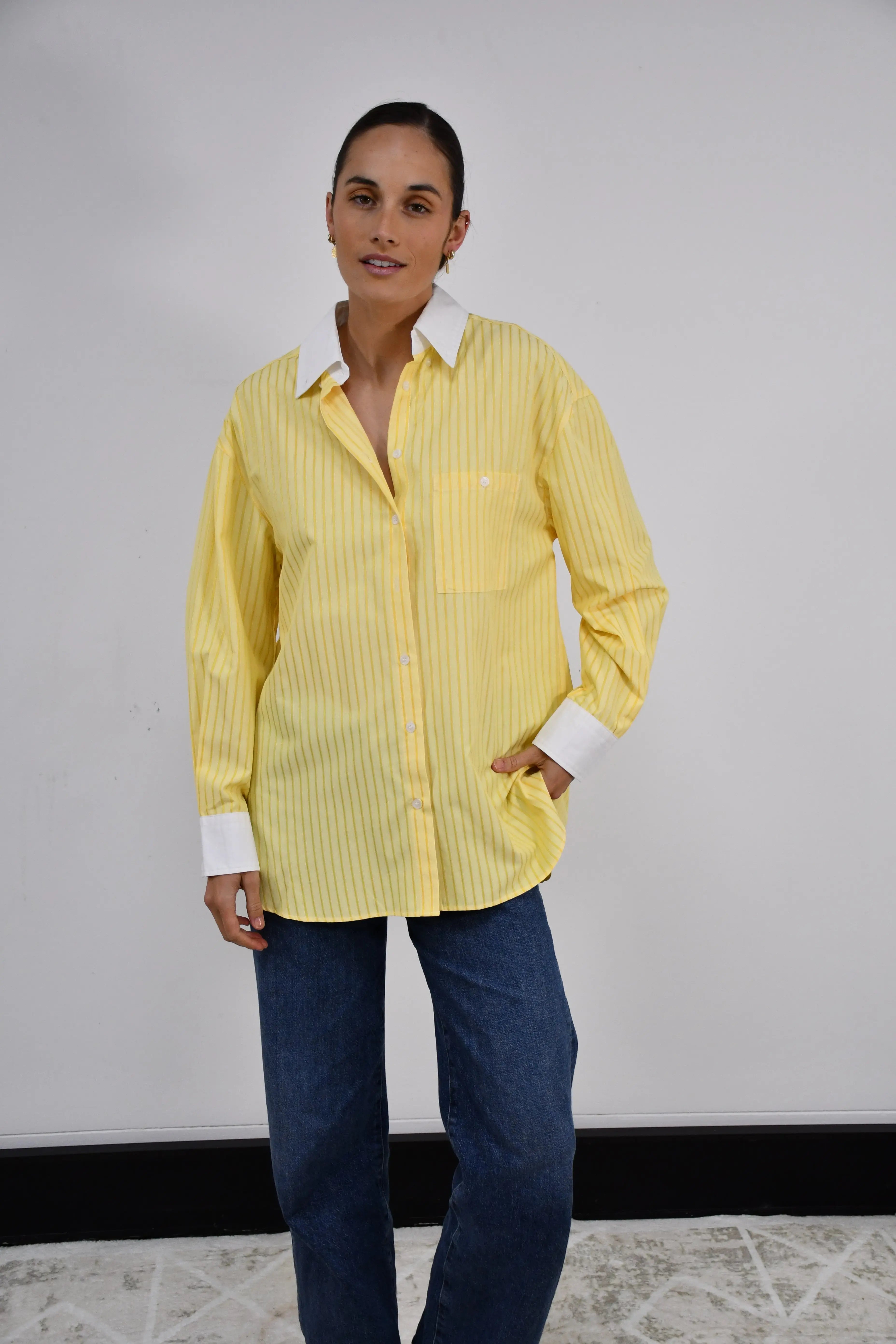 Classic Oversized Stripes Shirt - Yellow Jess The Molly