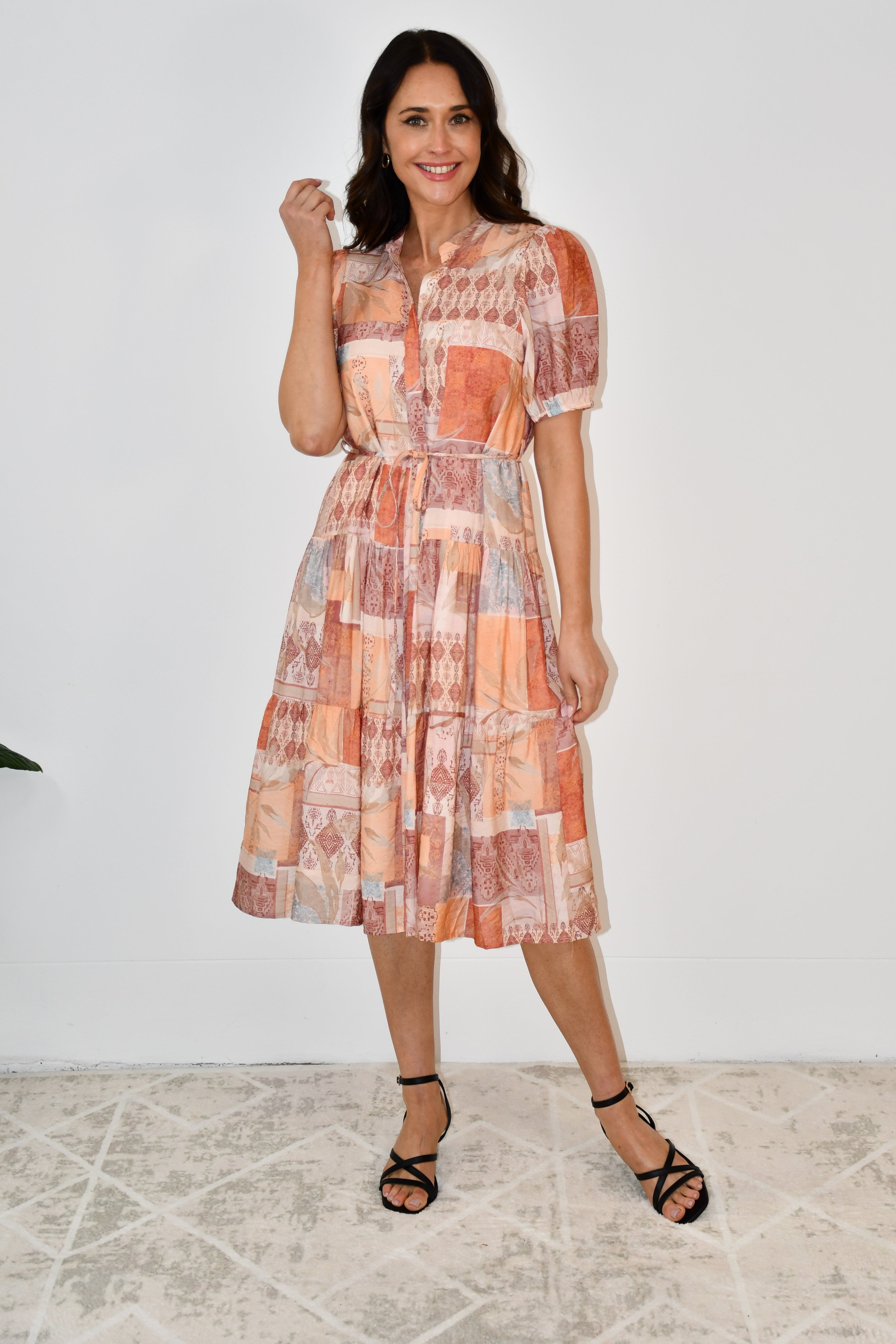 Patchwork Print Puff Sleeve Dress