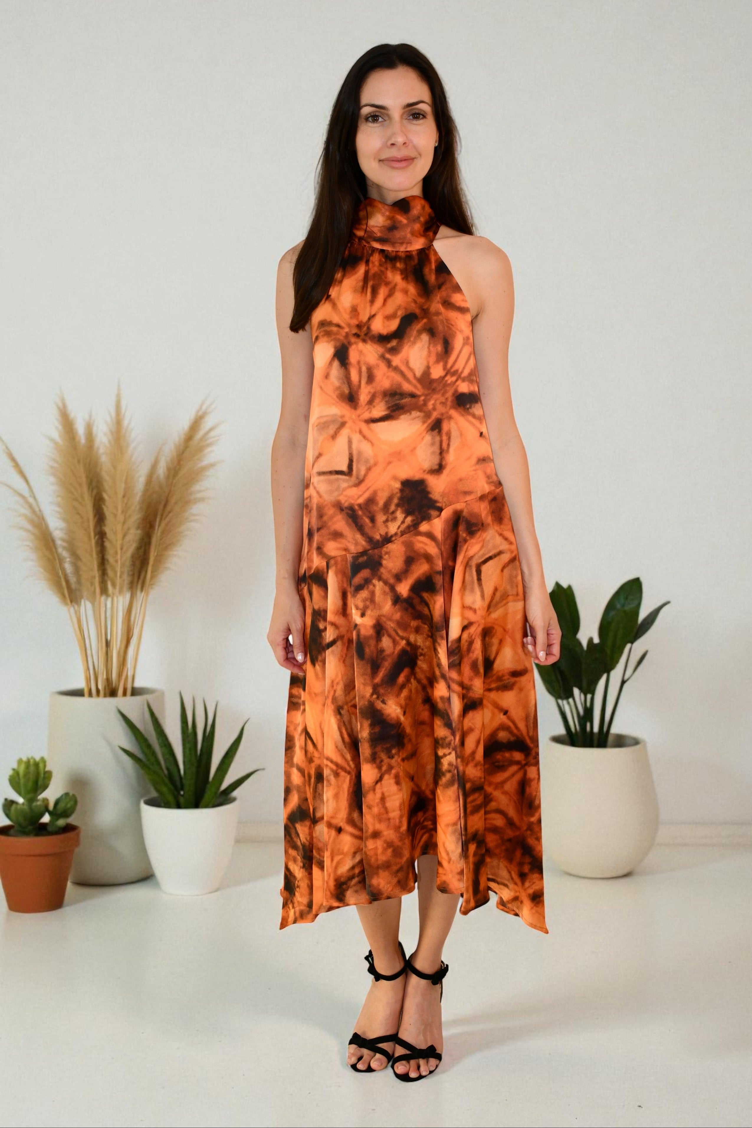 Dream Halter Midi Dress - Orange