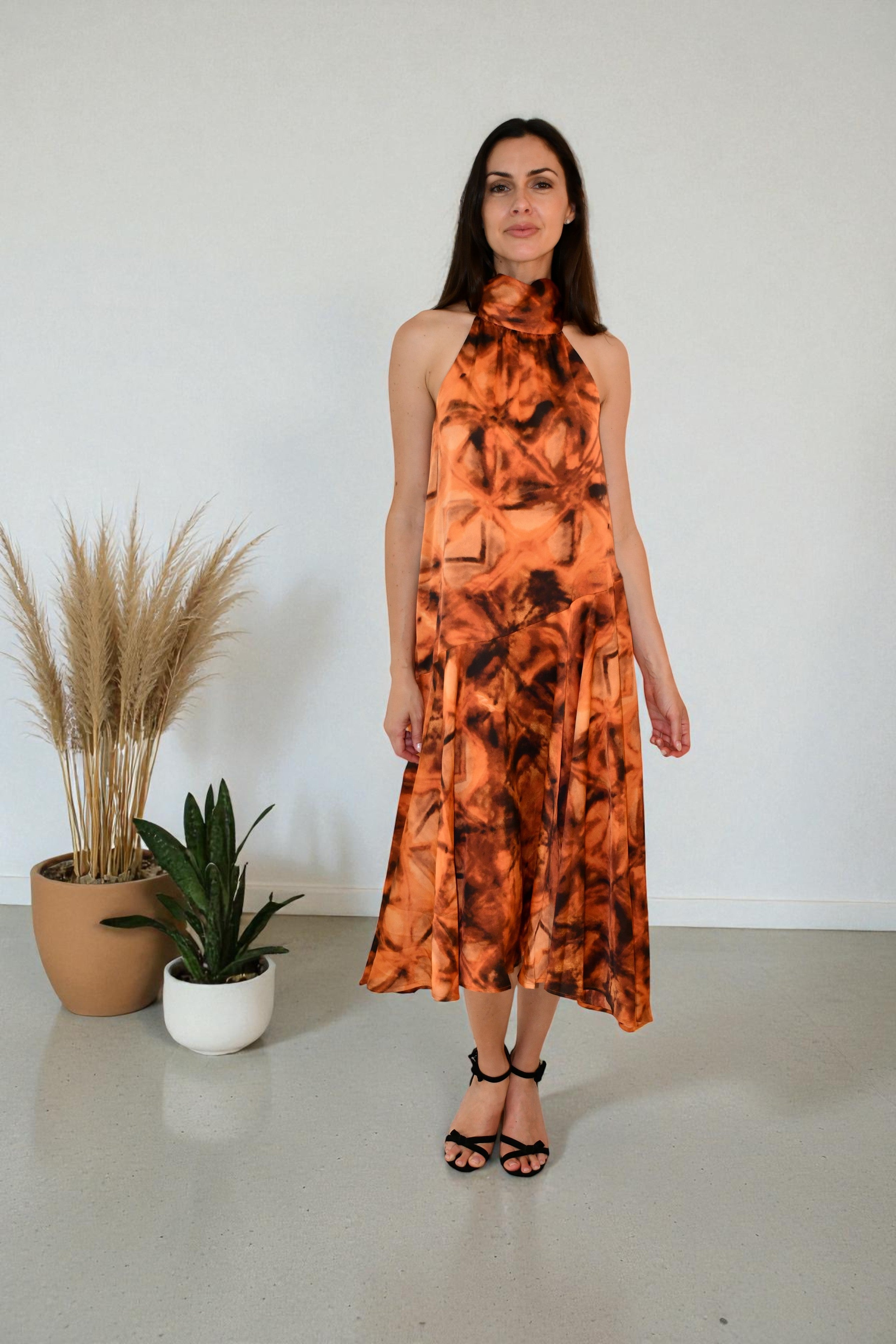 Dream Halter Midi Dress - Orange