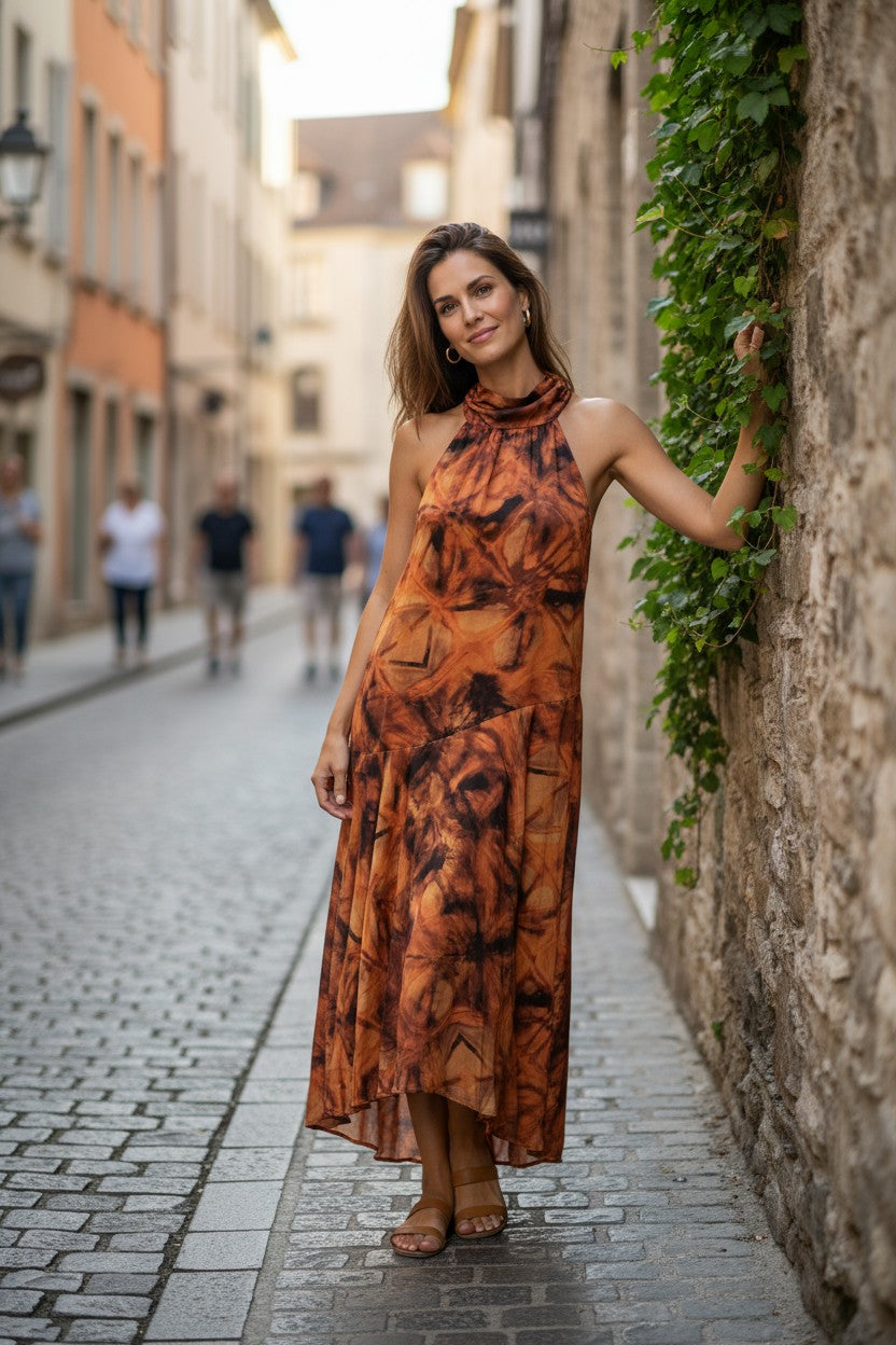 Dream Halter Midi Dress - Orange