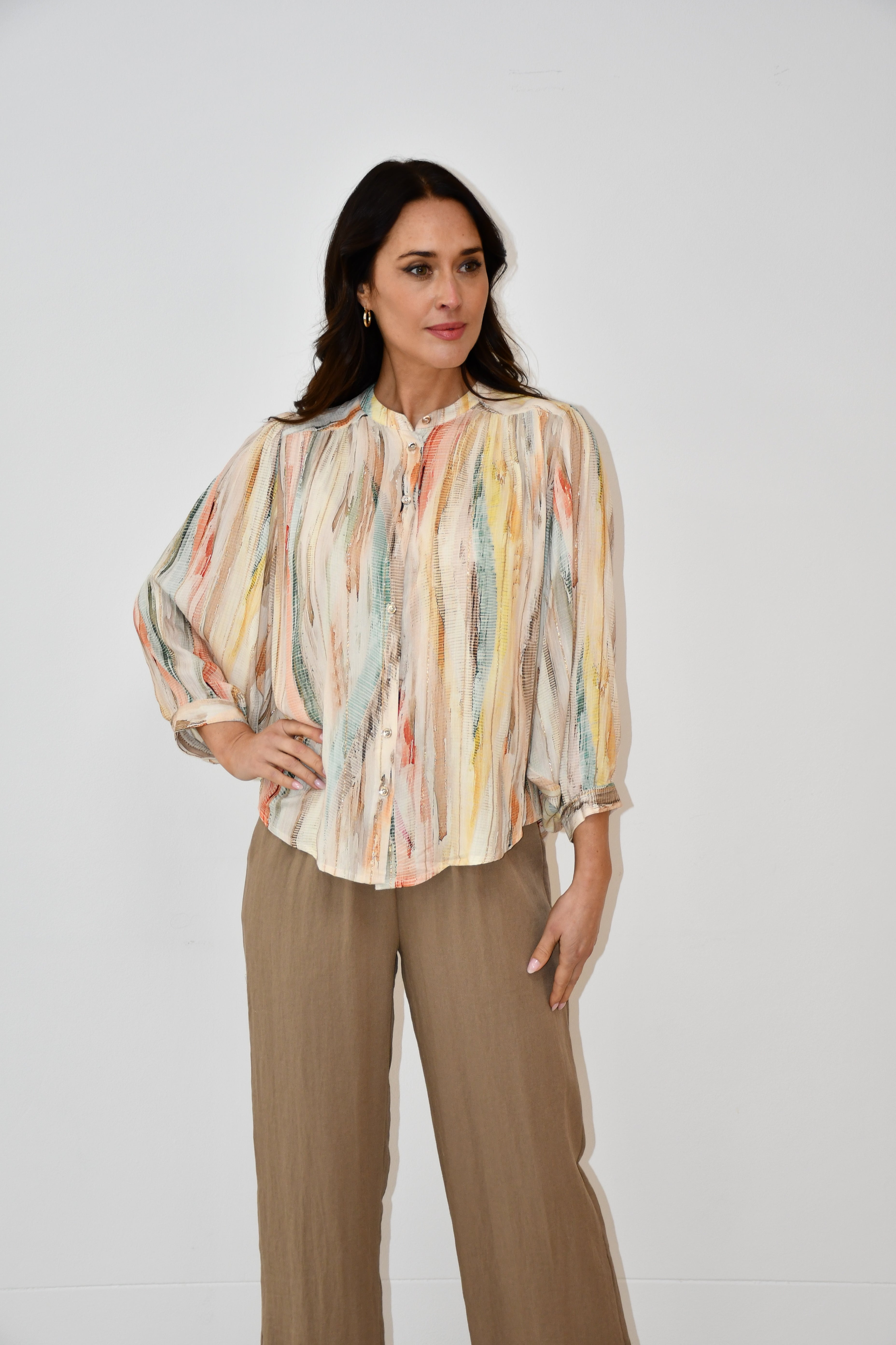 Multicolour Stripe Button Blouse