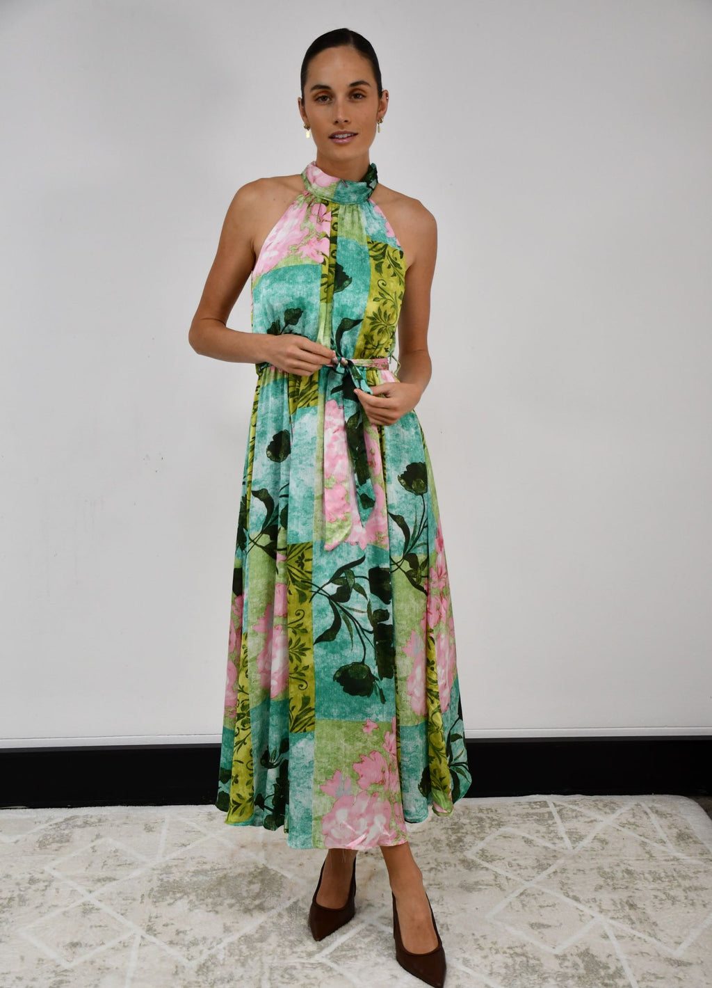 Tropical Halter Neck Midi Dress