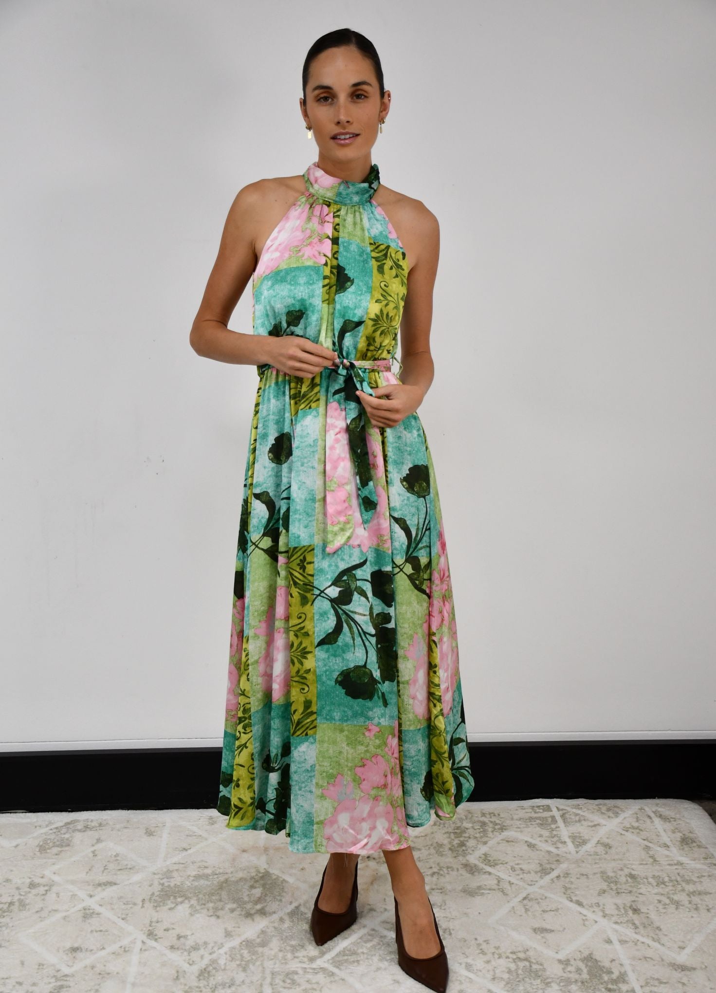 Tropical Halter Neck Midi Dress