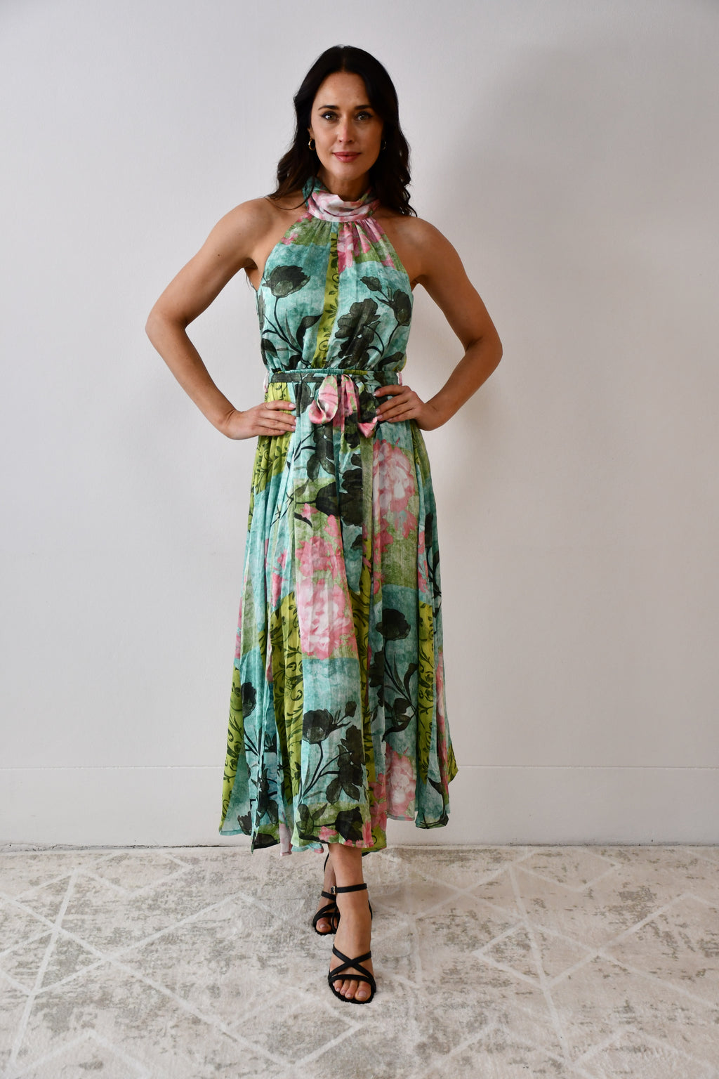 Tropical Halter Neck Midi Dress