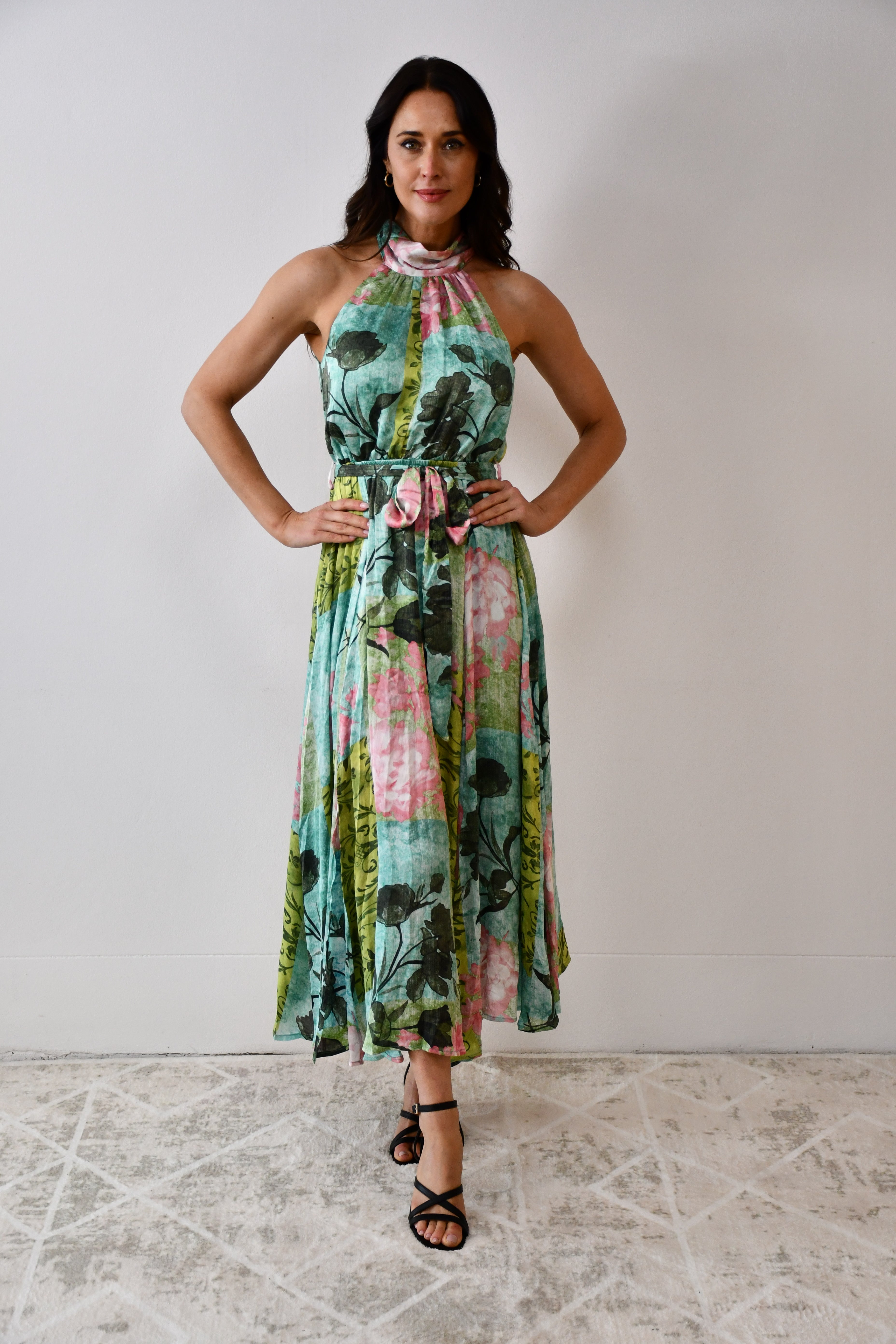 Tropical Halter Neck Midi Dress