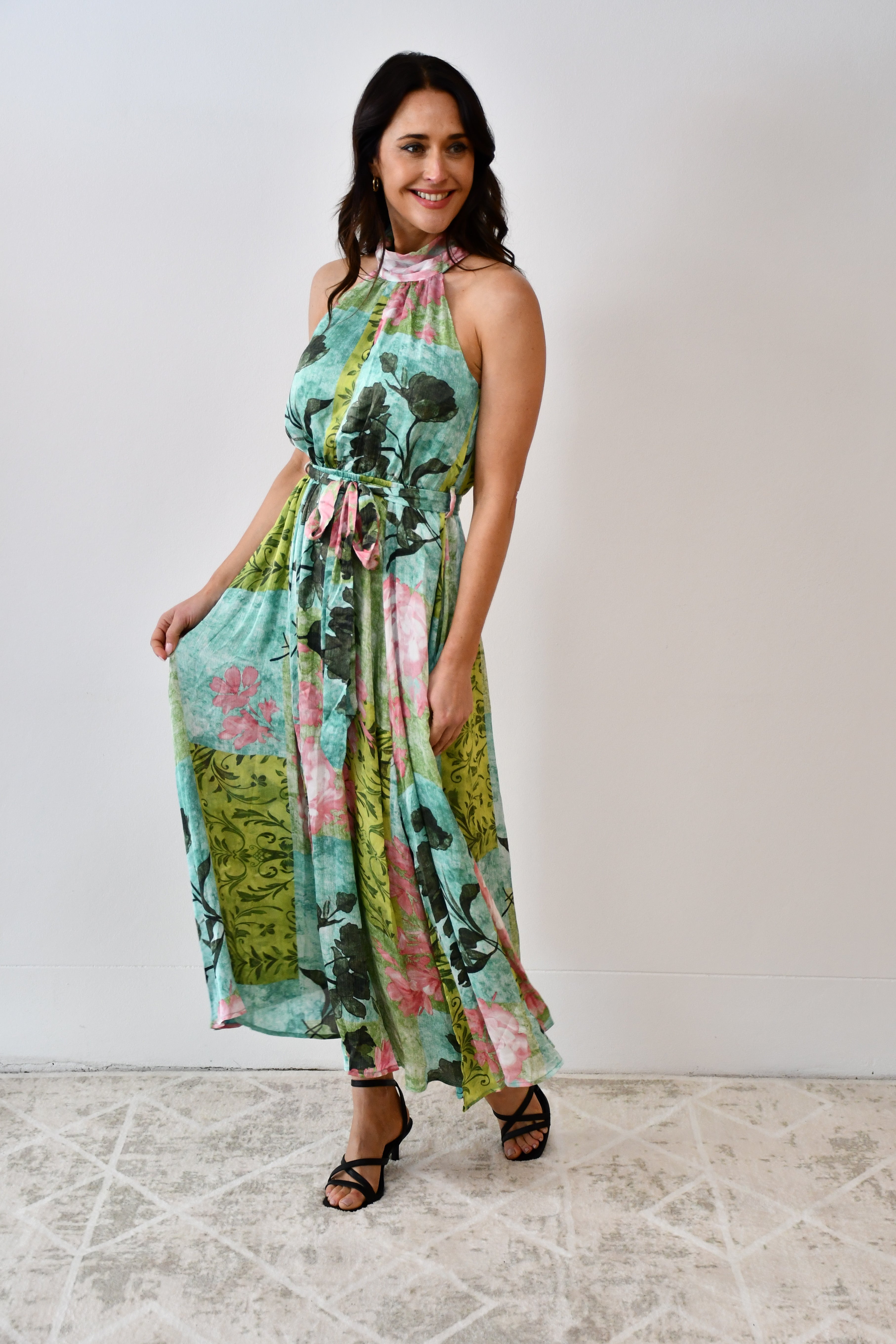 Tropical Halter Neck Midi Dress